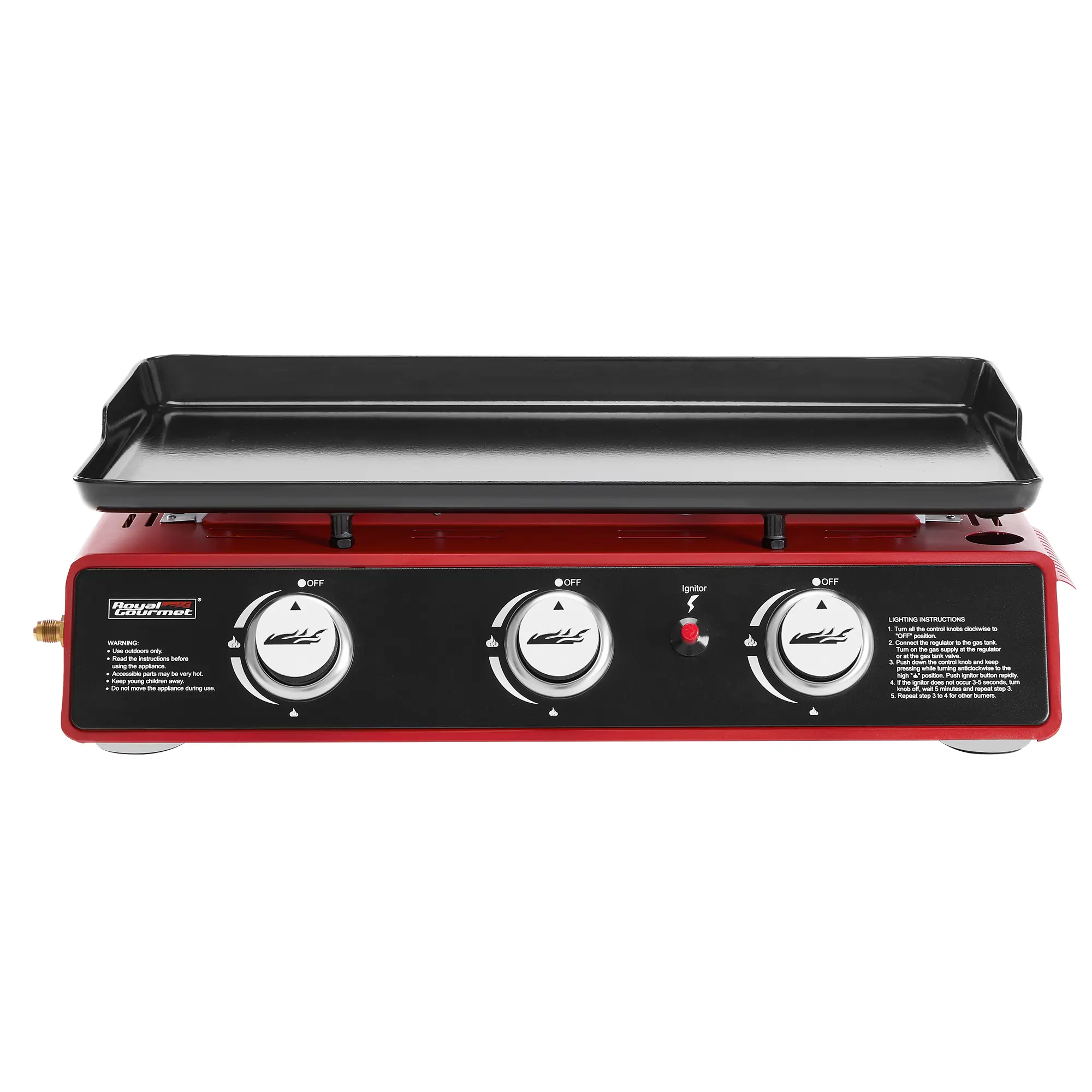 Royal Gourmet 3-Burner Portable Table Top Gas Grill Griddle with Cover for Outdoor Cooking Camping Griddle, 24-Inch Propane Flat Top Griddle