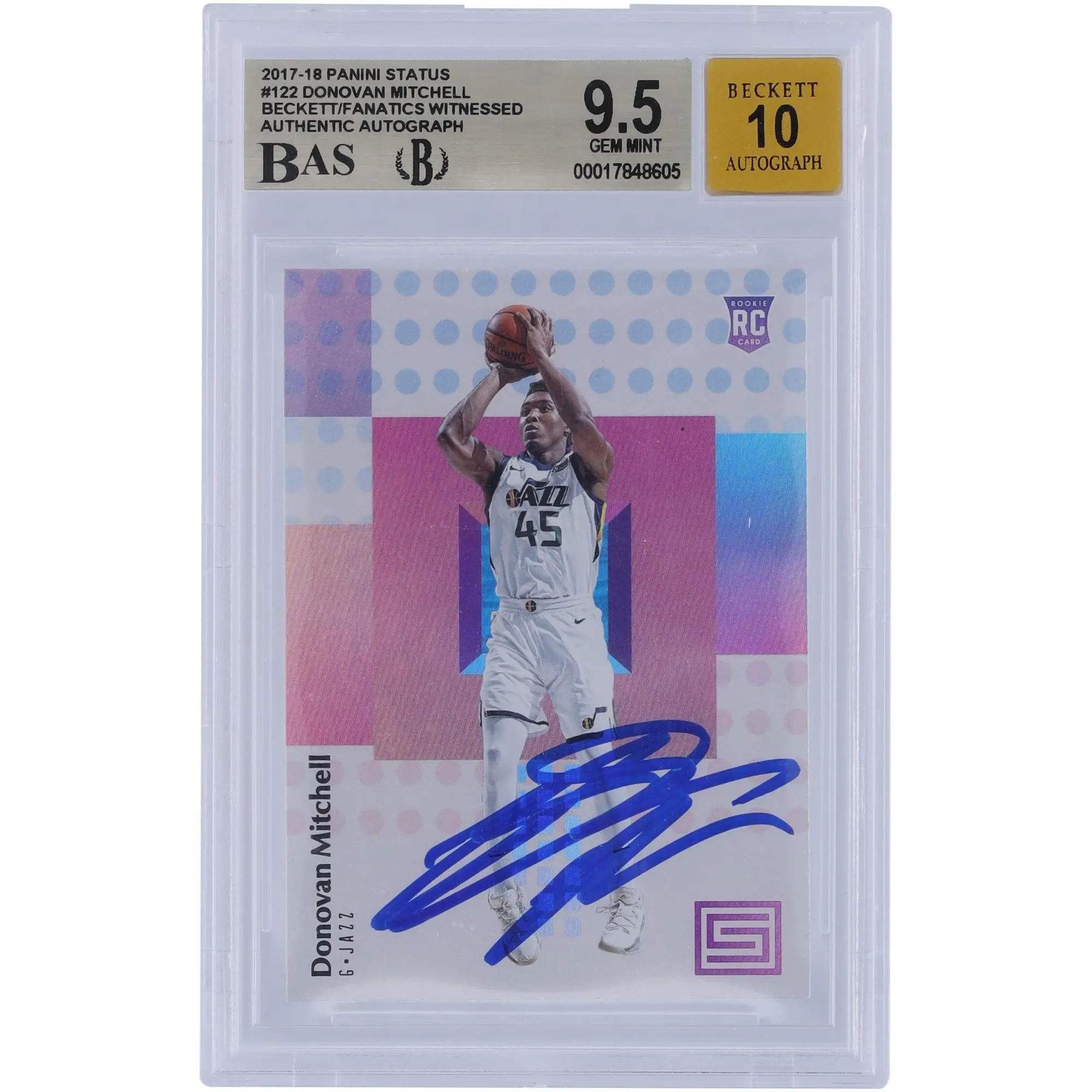 Donovan Mitchell Utah Jazz Autographed 2017-18 Panini Status #122 Beckett Fanatics Witnessed Authenticated 9.5/10 Rookie Card - Fanatics Authentic Certified