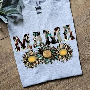 Cute MAMA rustic sunflower trending cow print mama momlife  mom tee