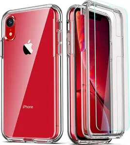 iPhone XR Case, with [2 x Tempered Glass Screen Protector] Clear 360 Full Body Coverage Hard PC+Soft Silicone TPU 3in1