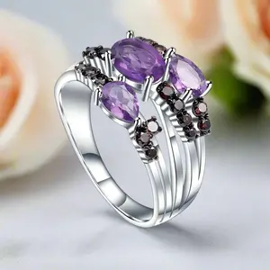 1.54Ct Natural Amethyst Three Birthstone Ring
