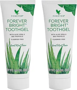 2 Forever Living Forever Bright Toothgel Fluoride-Free Aloe Vera Gel with Bee Propolis Peppermint-Spearmint Flavor 4.6 oz 2 Pack Gluten-Free Oral Care