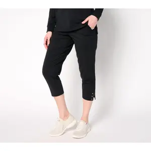Denim & Co. Active Petite French Terry Crop Pant with Grommets