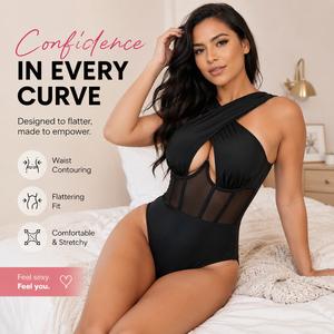 GBELLA Women’s Sleeveless Bodysuit, Viral Crisscross Neckline Mesh Slim Fit Breathable Stretchy, Top Womenswear Clothing Lingerie, Perfect for Beach Vacation Summer Outfits Fashion Item Holiday Gifts