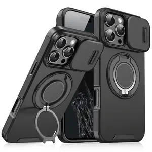 Linker Series】Compatible with iPhone 17 Pro Max Apple Air iPhone 16, 15, 14, 13, 12, 11 Pro Max, 14, 15, 16 Plus series Cover Heavy-duty shockproof 360° rotating metal magnetic ring Multi-functional stand protective phone case