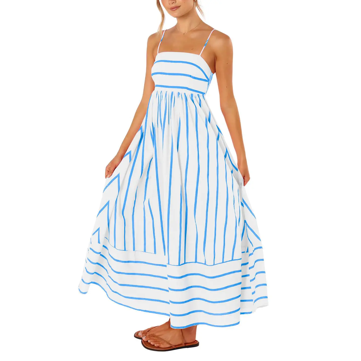Women Women's Striped Back Smocked Spaghetti Strap Maxi Dress - Sexy Cut Out, Flowy Swing, Vintage Style, Casual Wear Beach Dress with Premium Fabric - TikTok Shop Women Women's Striped Back Smocked Spaghetti Strap Maxi Dress - Sexy Cut Out, Flowy Swing, Vintage Style, Casual Wear Beach Dress with Premium Fabric - TikTok Shop
