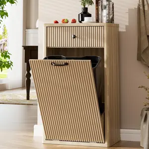 【Does Not Include Trash Can】AHB 13 Gallons Tilt Out Trash Can Cabinet Hidden Kitchen Waste Bins Freestanding Modern Recycling Trash Cabinets with Drawers Pet Proof Trash Can for Kitchen