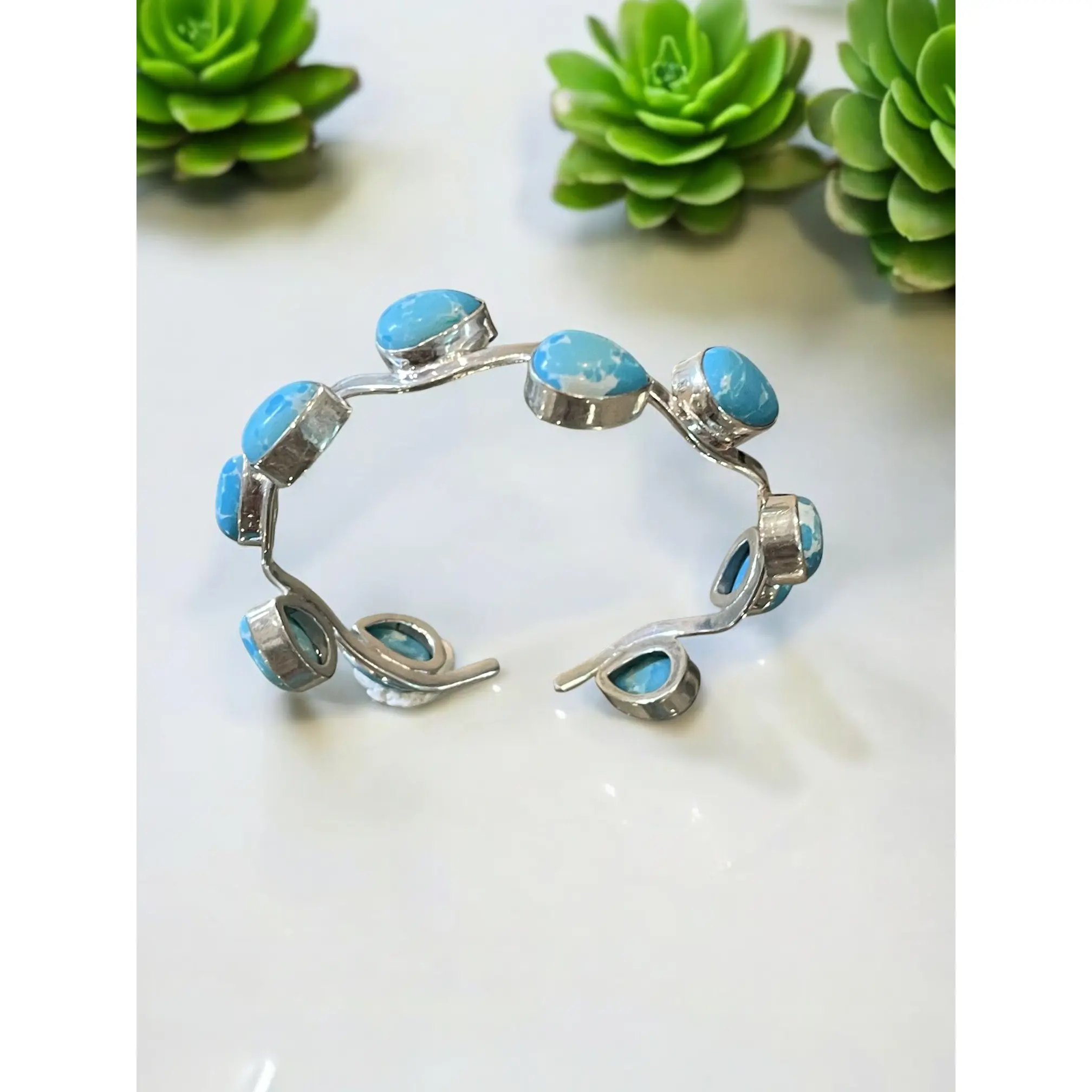 Sterling Silver Handmade Larimar Stone Bracelet