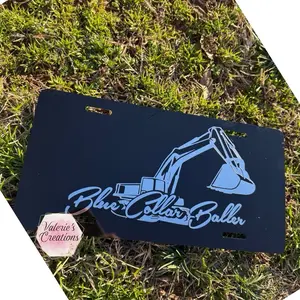 Blue Collar Baller Chrome/Black License Plate - Stylish Design, Functional Placement, Unique Blue Collar, Ideal for Vehicles
