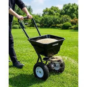 Tow Behind Lawn Spreader for Garden and Yard, Heavy Duty Broadcast Spreader with Adjustable Feed Rate, Universal Trailer Hitch, Wide Coverage for Fertilizing, Seeding, Salting, and Ice Melting