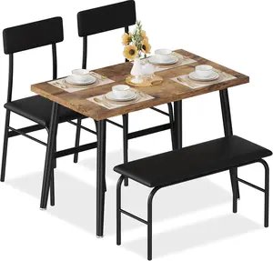 4-Piece Dining Table Set, MDF Kitchen Table with 2 Upholstered Chairs & Bench, Space-Saving Breakfast Table for Small Spaces, Apartment, Dining Room