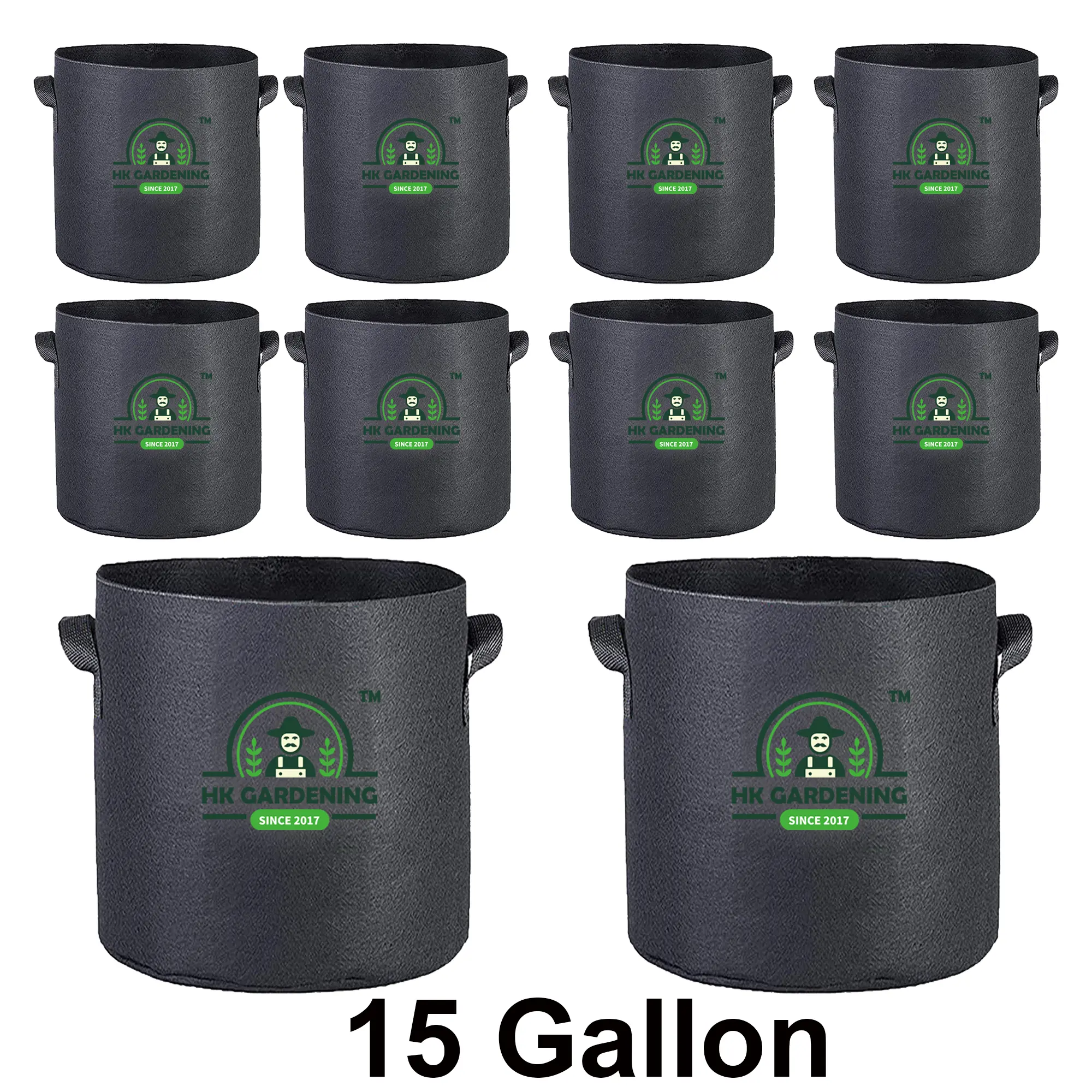 HK Gardening 10-Pack Round Fabric Pot Aeration Plant Grow Bags 15 Gallon Black - Ideal for Home and Garden