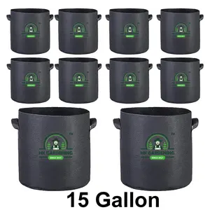 HK Gardening 10-Pack Round Fabric Pot Aeration Plant Grow Bags 15 Gallon Black - Ideal for Home and Garden