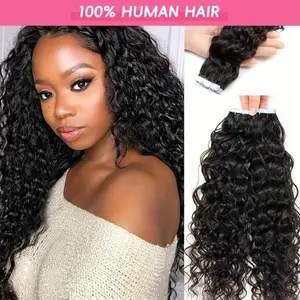 Human Hair Tape in Extensions for Women, Natural Black Remy Deep Wave 12-28 Inch, Seamless Double Weft Glue-In, Middle Eastern Collection 20pcs 30g, Suitable for All Ethnicities