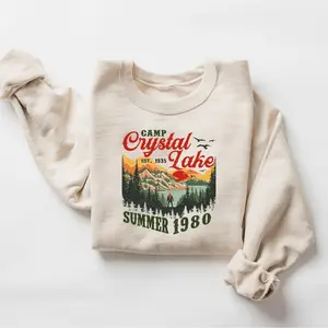 Camp Crystal Lake Sweatshirt, Friday The 13th Jason Voorhees Horror Movie Shirt, Scary Movie Halloween T-Shirt, Vintage 80s Camp Crystal Est 1935