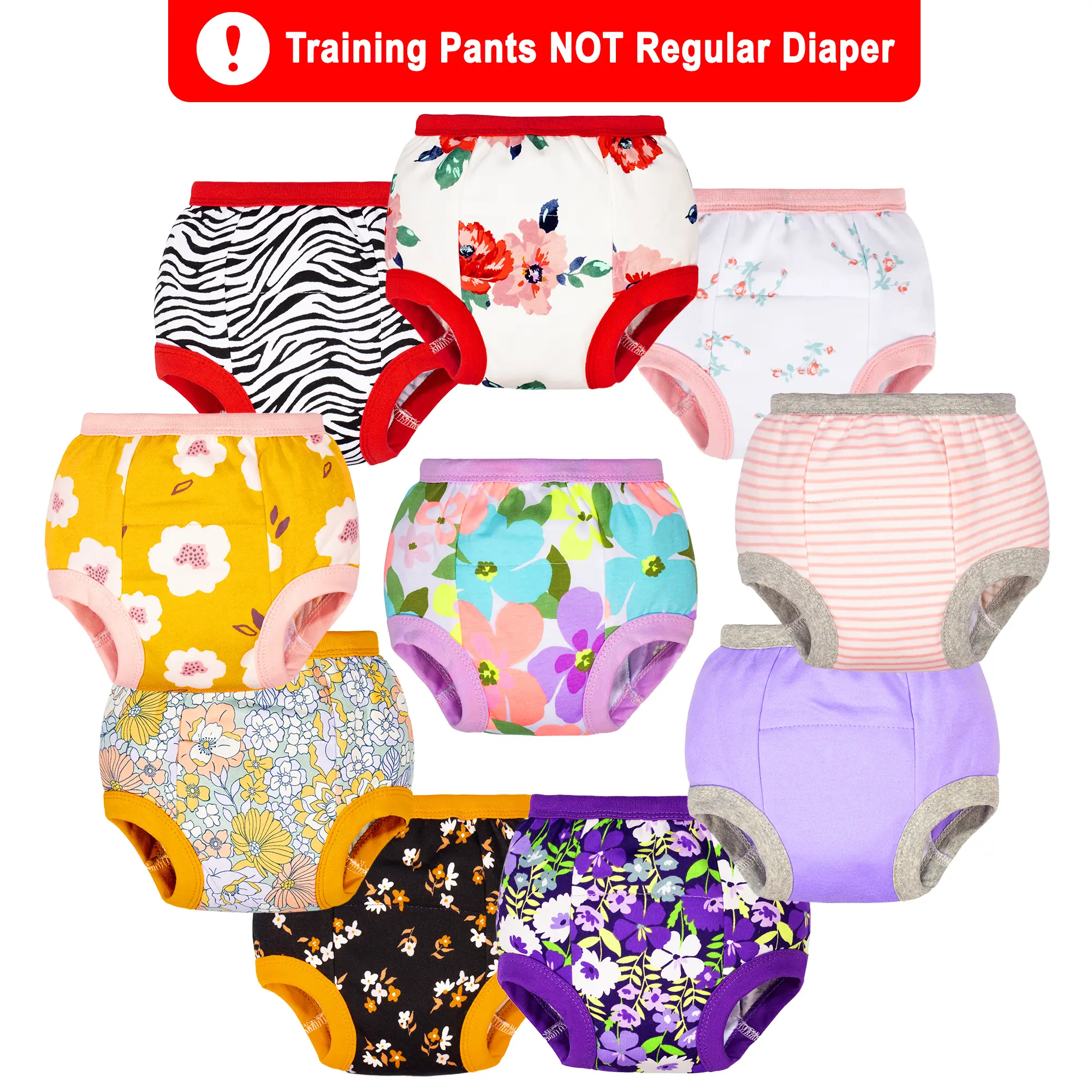 10-Pack Baby Potty Training Pants – Reusable Soft Cotton Underwear with Fun Dinosaur Print for Boys and Girl