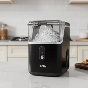 Qunler Nugget Ice Maker Countertops, 33lbs Per Day Portable Pebble ice machine, Crushed ice maker with Soft Chewable Ice for Home, Party, RV, Camping, Stainless Steel Black