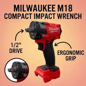 Milwaukee M18 18V 1/2 Inch Compact Impact Wrench，lightweight portable power tool, perfect for auto repair, garage maintenance and daily DIY projects. use