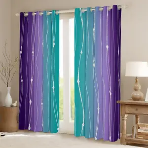Teal and Purple Gradient Blackout Curtains Watercolor Ombre Curtains & Drapes,Abstract Aesthetic Window Treatments Wave Line and Dots Window Drapes
