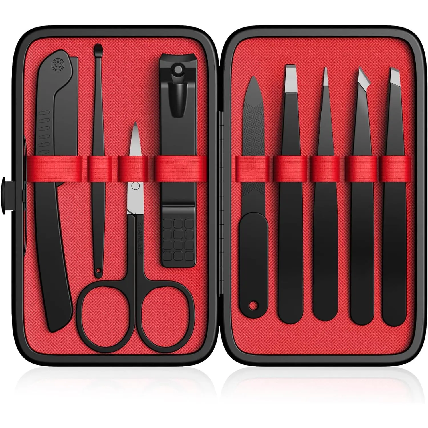 Tweezers Set and Nail Clipper, Tweezers Set for Men/Women, 9PCS Professional Stainless Steel Tweezers Kit with Leather Travel Case