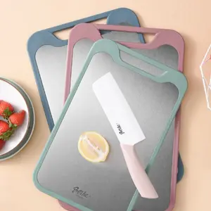 Double Sided 304 Stainless Steel & Wheat Straw Cutting Board, 15.75"*9.84" Non Toxic Chopping Board, Separately Handle Meat and Vegetables, Dishwasher Safe, Food-Grade Chopping Board with Juice Groove, Garlic Crusher Kitchen Kitchenware