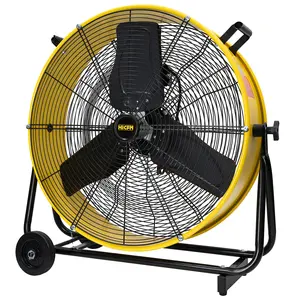 HiCFM 24 inch Enclosed Motor Drum Fan with TEAO Sealed Powerful 1/3HP Motor, 9 Feet Cord, 9200 CFM 2-Speeds High Velocity, safety yellow Shop Fan, 180 Degree Tilting, Move Much Air, UL Approved