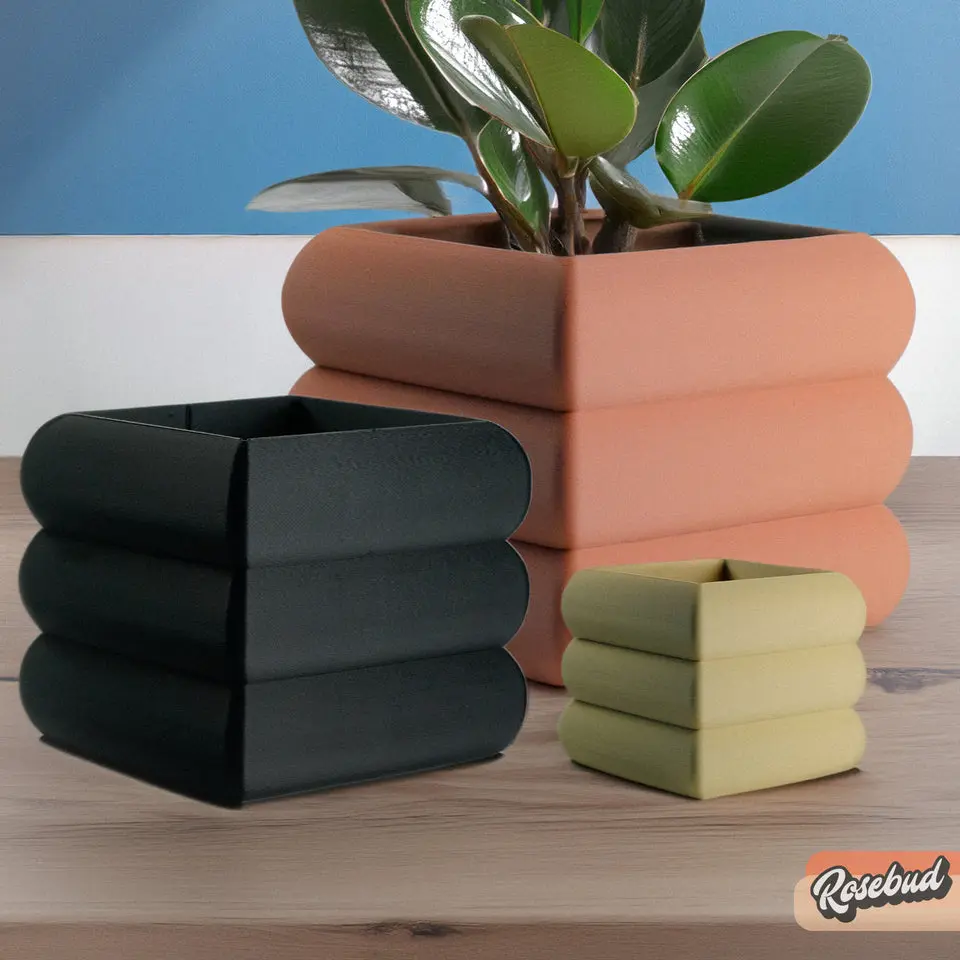 Square BUBBLE Plant Pot with Drainage and Drip Tray
