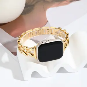 Heart Link Strap with Bow Buckle Artisan Metal Band Compatible for iWatch Series 1-11/SE/SE2/Ultra/Ultra2 (38-49mm)| Adjustable Elegant Bracelet for Women & Unisex (Watch Not Included)#TikTokShopHolidayHaul