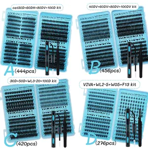 ADORANCE Individual Lash Clusters Kit 444/456/420/267PCS D Curl, Full DIY Eyelash Extension Kit with Bond, Seal & Tweezers for Salon-Quality Looks at Home, Eyelash Extensions Set