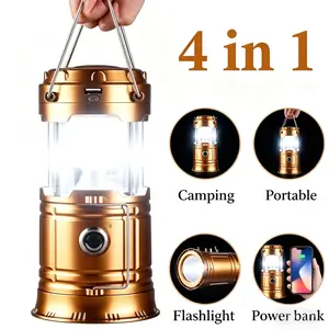 LED Camping Lantern, Solar and Rechargeable Lantern Flashlight, Collapsible and Portable Light for Hiking, Night Fishing, Emergency