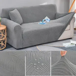 Waterproof Leaf Jacquard Sofa Cover Set with Pillow Case Pet Scratch Resistant Durable and Stylish Living Room Decor, Waterproof Couch Cover