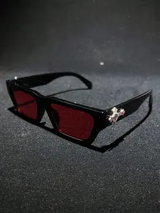 1pc Crystal Cross & Heart Decor Unbreakable Polycarbonate Lens Sports Casual Vintage Square Sunglasses For Men, All Seasons, Y2K Fashion Retro Style, With Glasses Strap And Cleaning Cloth