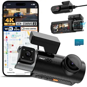 IIWEY C3 PRO Channel 4K Dash Cam with Triple STARVIS 2 IMX678 Front IMX675 Rear 4K 1080P 2K HDR 5 GHz Wi-Fi App GPS Parking Mode 128GB Card Included Voice Control