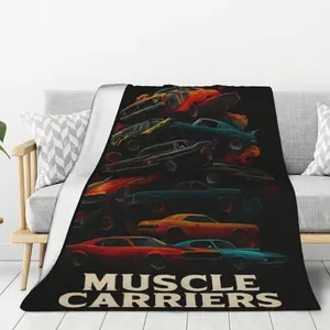 Muscle car blanket, black retro sports car printed blanket