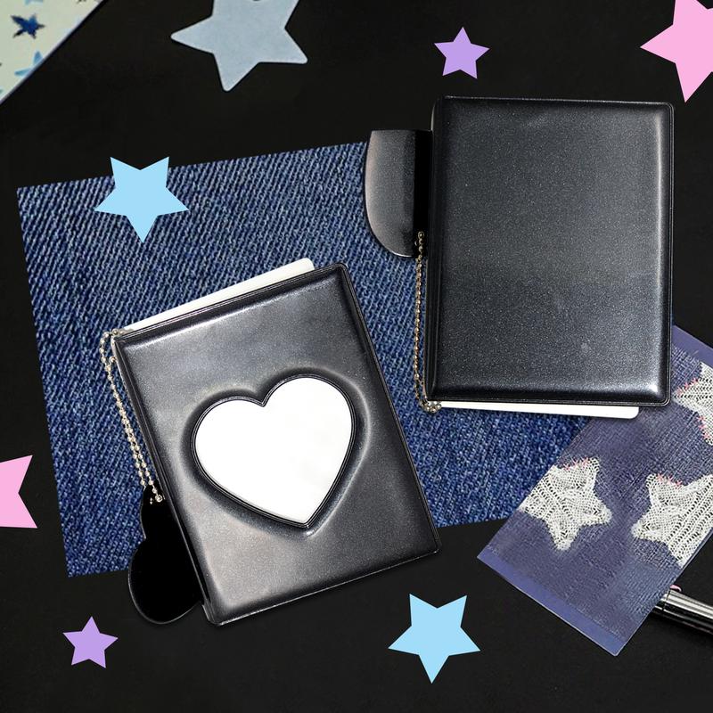 3 Inch Mini Photo Album | Photocard Holder with 32 Pockets | Mirror-Like Binder & Love Heart Pendant | Black Organizer Perfect Gift for Fans!