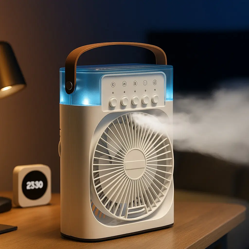 3 In 1 Portable Humidifier Fan Mini Air Conditioners USB Mini Fan LED Night Light Water Mist Fun Air Cooler