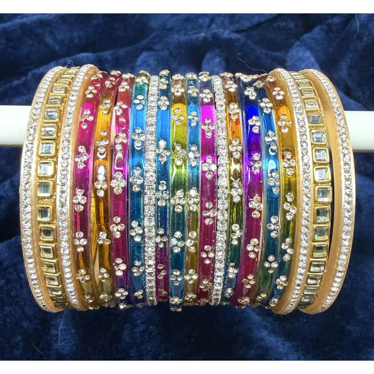 Rainbow Crystal Rhinestone Bangle Set Stackable Colorful Gemstone Bracelet Set Sparkling Fashion Jewelry Party Wear for Women and Girls Size 2•4 2•6