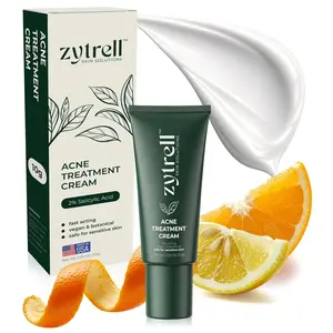 Acne Cream Treatment with 2% Salicylic Acid for Face, Pimple Spots, Marks, Blemish-Prone Skin, Includes Tea Tree, Aloe Vera, Resveratrol, and Bakuchiol, Fast Acting, Vegan, 0.35 Fluid Ounces