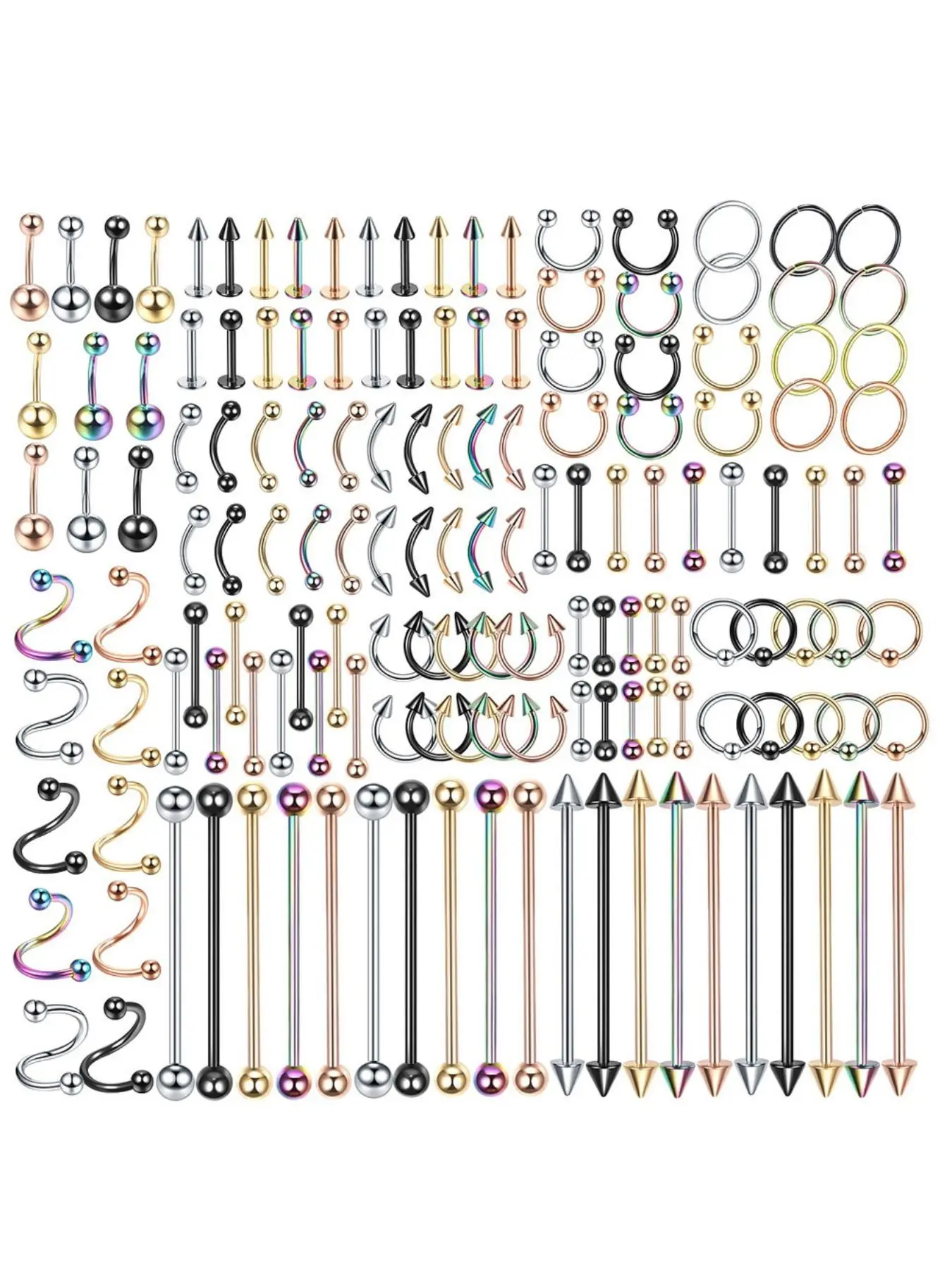 Mixed Color Nose Rings, Spiral Nose Ring, Belly Rings, Belly Button Piercing, Earrings, Lip Rings, Tongue Ring, Body Piercing Jewelry, Punk Style Fashion Accessories for Men & Women