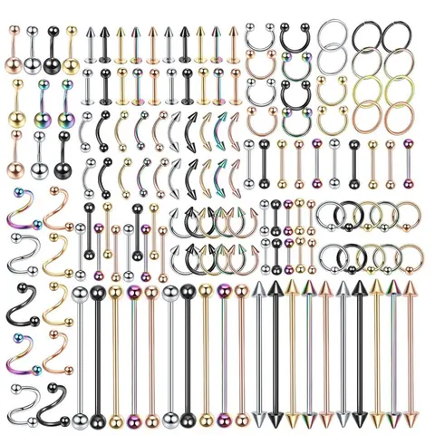 Mixed Color Nose Rings, Spiral Nose Ring, Belly Rings, Belly Button Piercing, Earrings, Lip Rings, Tongue Ring, Body Piercing Jewelry, Punk Style Fashion Accessories for Men & Women, Body Jewellery