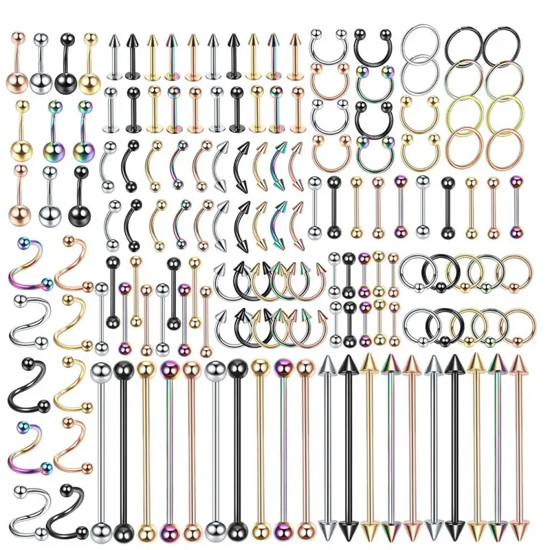 Mixed Color Nose Rings, Spiral Nose Ring, Belly Rings, Belly Button Piercing, Earrings, Lip Rings, Tongue Ring, Body Piercing Jewelry, Punk Style Fashion Accessories for Men & Women, Body Jewellery