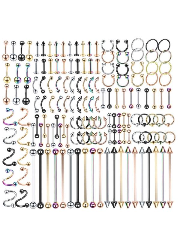Mixed Color Nose Rings, Belly Rings, Earrings, Lip Rings, Tongue Ring, Body Piercing Jewelry, Punk Style Fashion Accessories for Men & Women