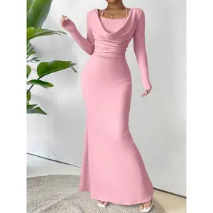 Women’s Elegant Faux Two-Piece Suspender Long-Sleeve Fishtail Skirt Dress