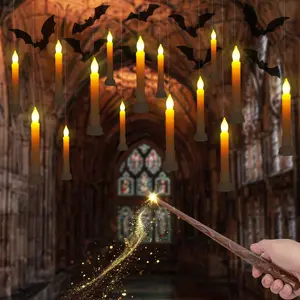 12 count Hanging Floating Candles with Wand Remote ( Include), Magic Deco Candles, Flameless Taper Candles Can be  as Window Candles for Halloween Party Decor, Warm Yellow