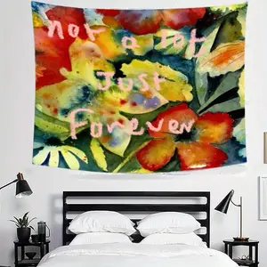 1pc Adrianne Lenker Album Art Tapestry - 2D Flat "Not a Lot Just Forever" Slogan Print, Horizontal Floral Butterfly & Peach Beige Music Mat Cloth, Soft Textured Wall Hanging for Dorm, Bedroom, Artist Album Decor