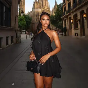 20253D Flower Halter Chiffon Mini Dress Casual Womenswear