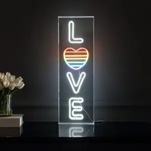 JONATHAN Y LOVE 8" X 24" Contemporary Glam Acrylic Box USB Operated LED Neon Light; for dorm, living room, dining room, college