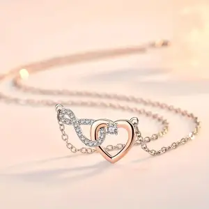 1pc Elegant Two-Tone Stainless Steel & Glass Heart & Infinity Pendant Necklace with Card, Perfect for Daily Wear & Gifting, Ideal Christmas & Birthday Present, Comes with Gift Card & Exquisite Box Packaging, Suitable for Women