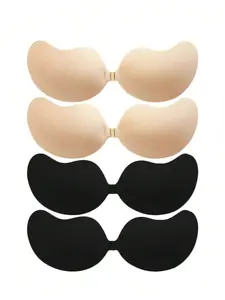 4 pieces of women's self-adhesive strapless bra-adjustable invisible rimless underwear, sticky bra, textured and comfortable fabric, can be worn daily (beige black), seamless design, close fit, covering nipples