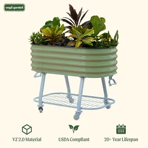 Vego Garden Self-Watering Elevated Garden Bed 35" Tall with 4 Locking Wheels & Shelf for Gardening Essentials Metal Plant Stand